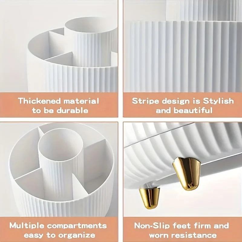 360° Rotating Makeup Organizer | 5 Compartments | Brushes, Lipstick & Cosmetic Holder