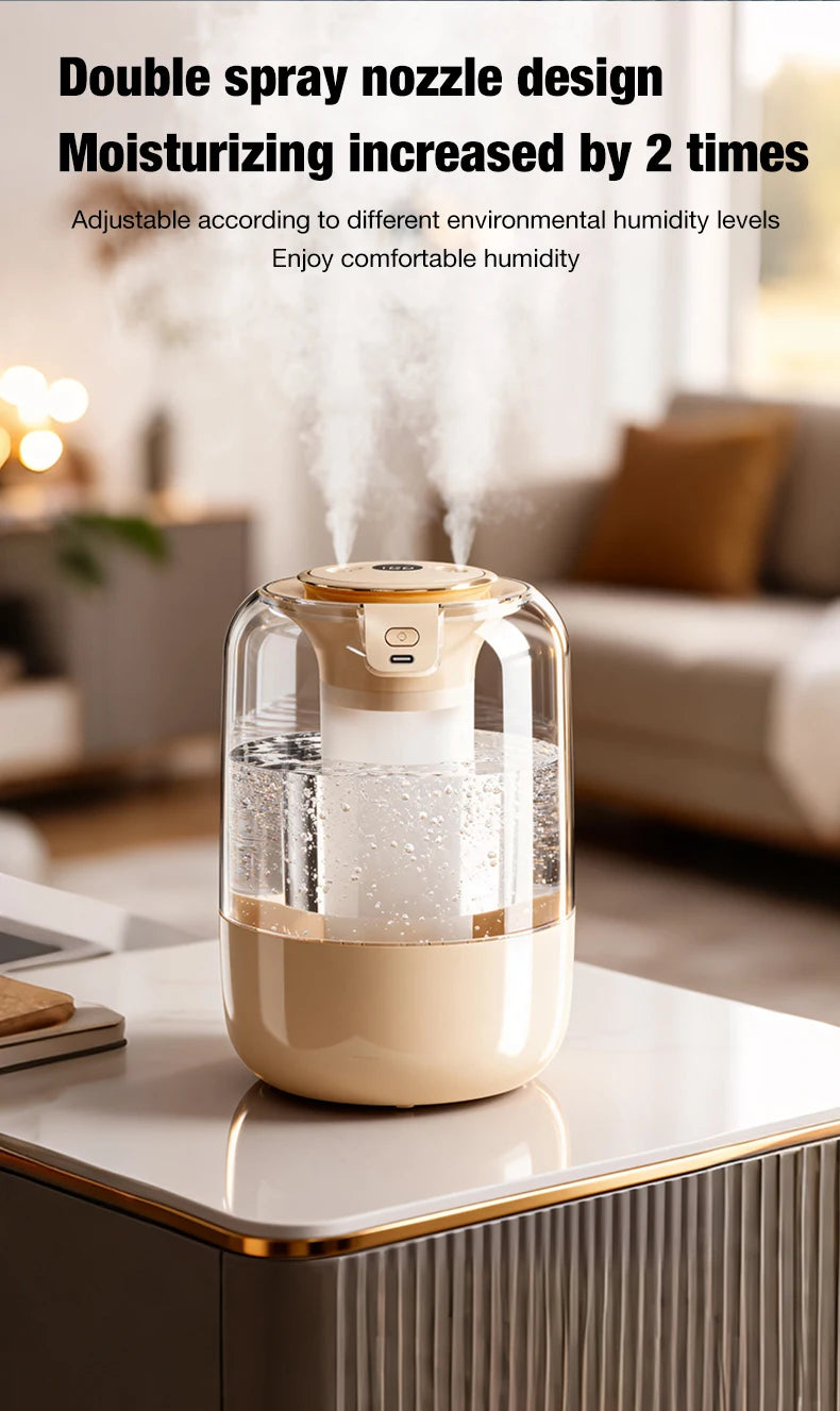 2200ML Air Humidifier USB Double Spray Port Mist Spray Heavy Fog Aroma Diffuser Essential Oils Color Light for Home Bedroom Gift