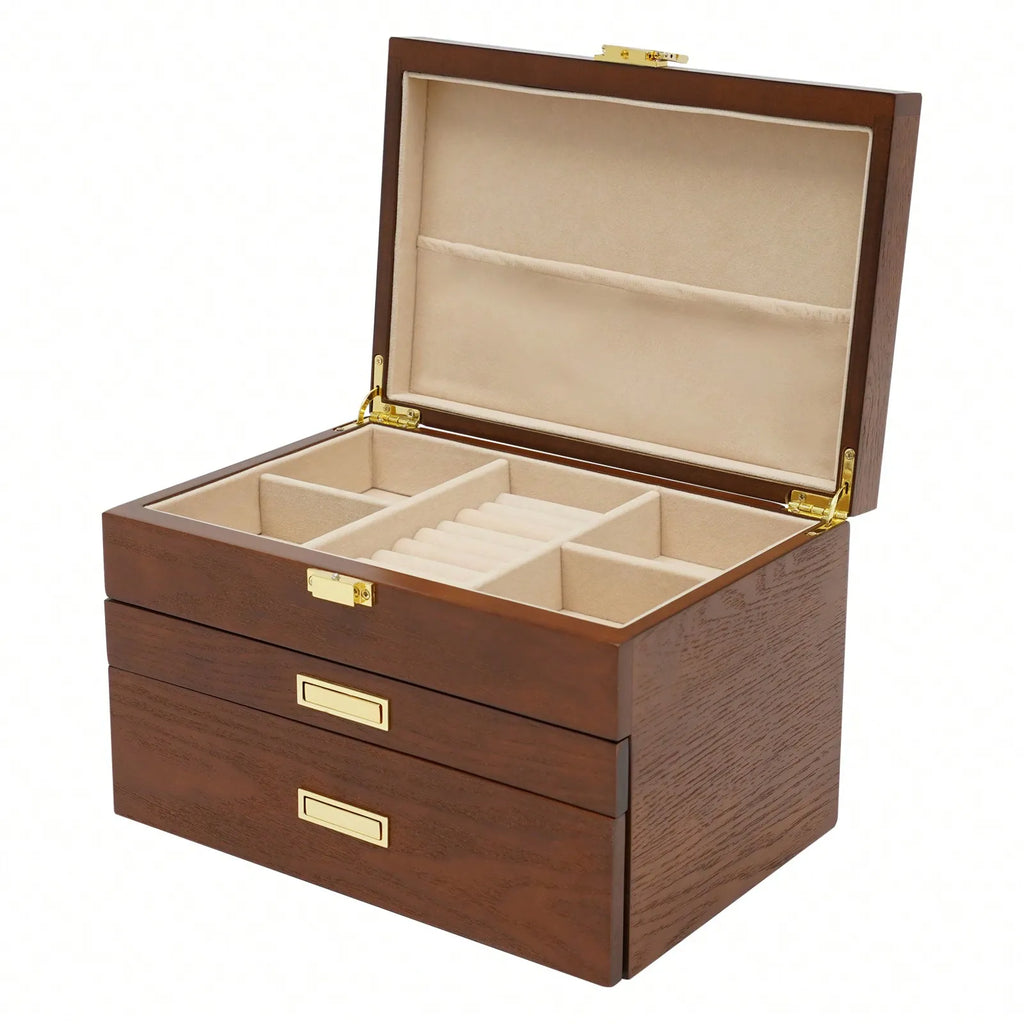 Black Walnut /Brown / White Wood Organizer Jewelry and Watch Display Case Storage Box Convenient