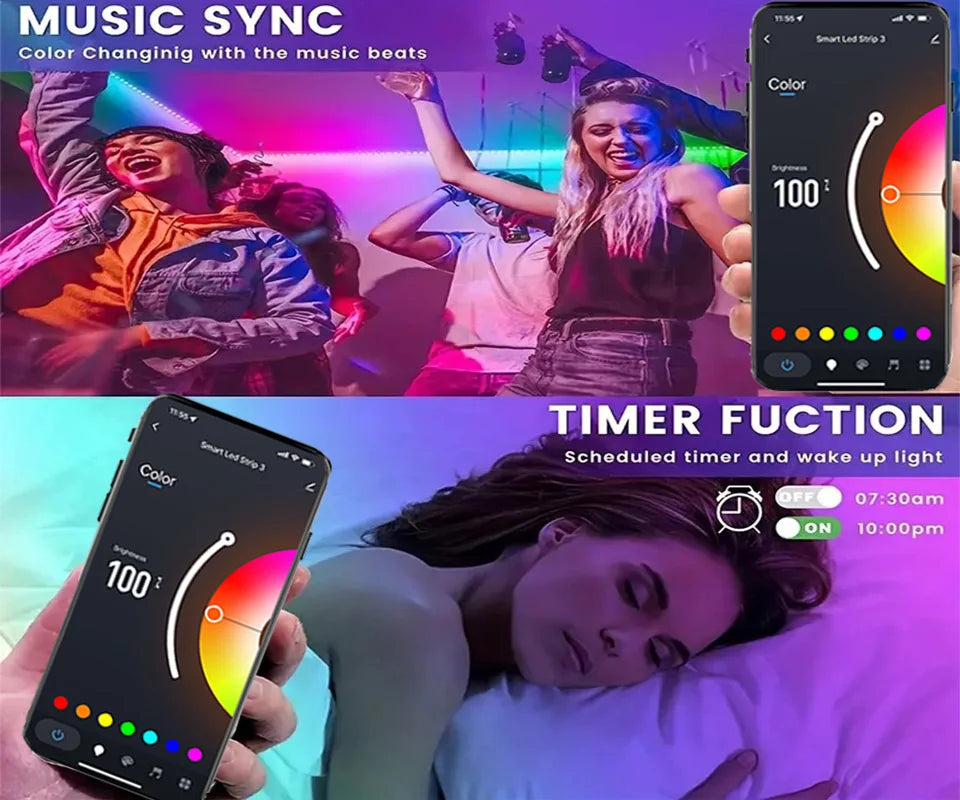Tira LED RGB 5050 Vogliovoi WiFi | Bluetooth | Adhesiva | Tuya/Smart Life | Alexa y Google | Dormitorio - Firu Total Sales
