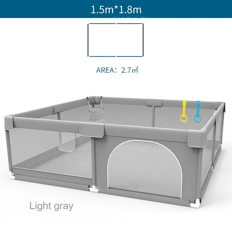Corralito IMBABY para Bebés | Gris | Valla de Seguridad con Aro y Caja de Pelotas