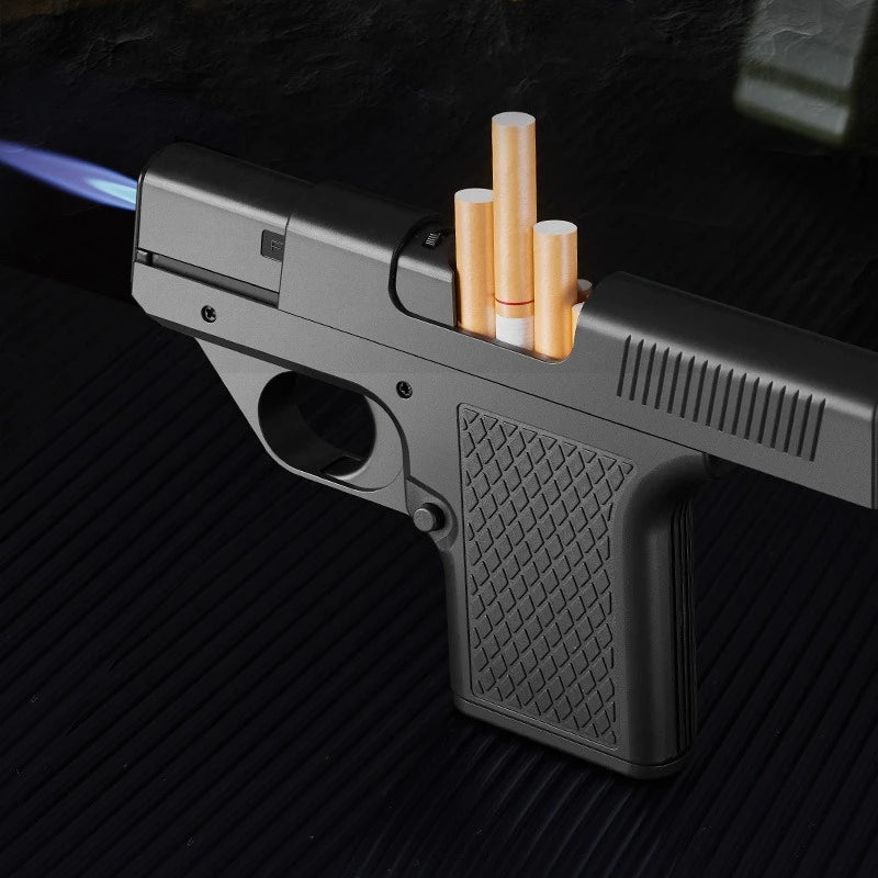 Plastic Clip Gun Type Butane Gas Lighter Three Capacity Cigarette Holder Windproof Jet Blue Flame Lighters Men's Gifts (NO GAS)