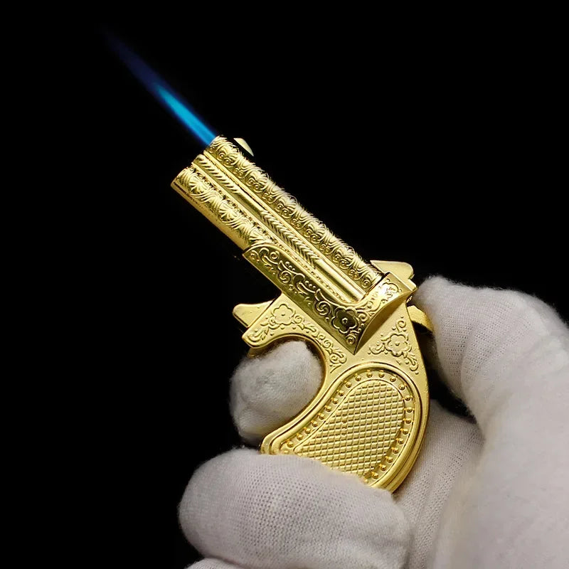 Various Gun Shape Cigarette Lighter，mini Portable Torch Lighter Refillable Butane Gas Open Flame Lighter Smoking Accessories