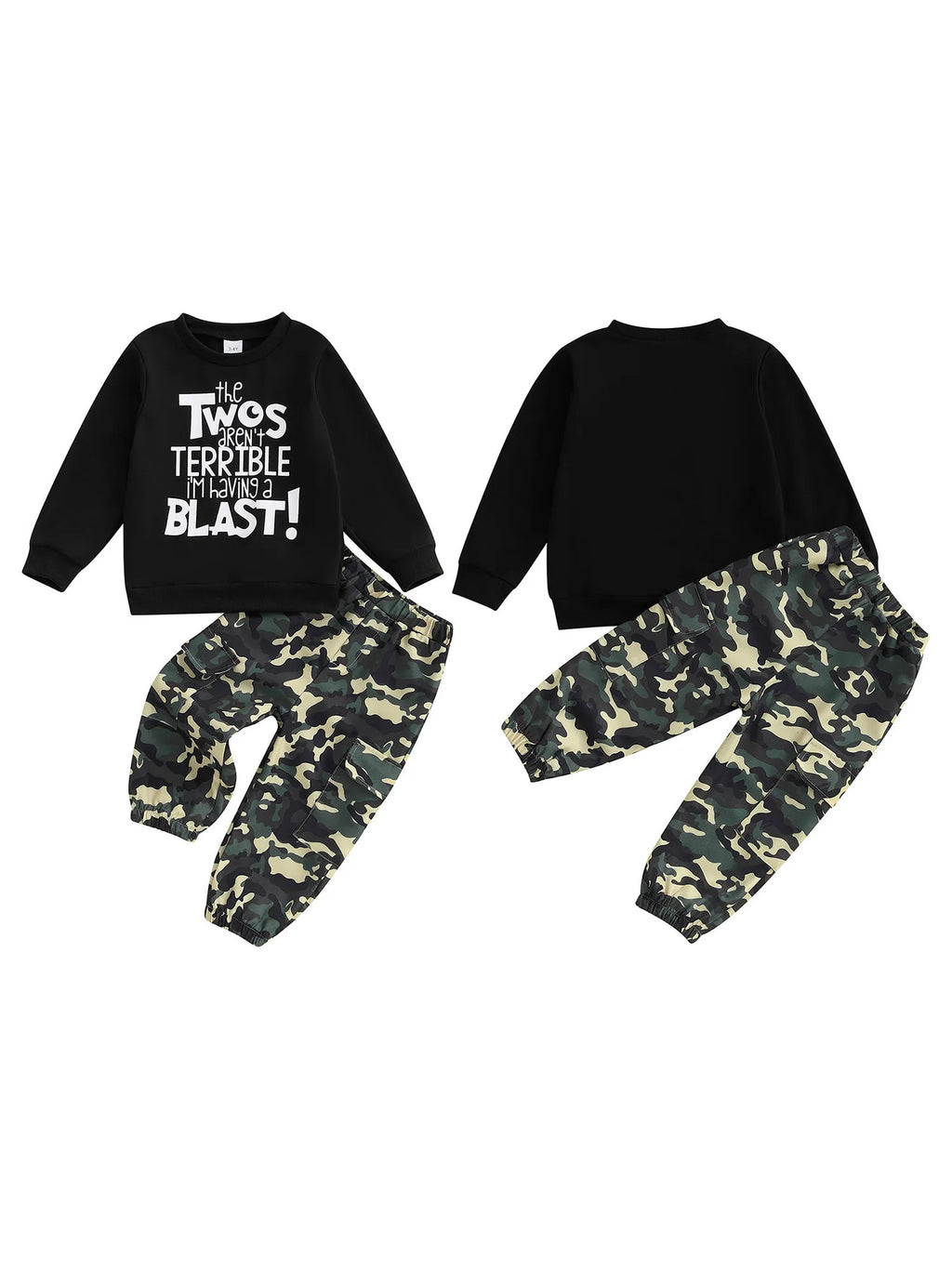Toddler Boy Autumn Birthday Set with Letter Print Sweatshirt and Camo Pants Long Sleeve Outfit for Fall Celebration - Firu Total Sales