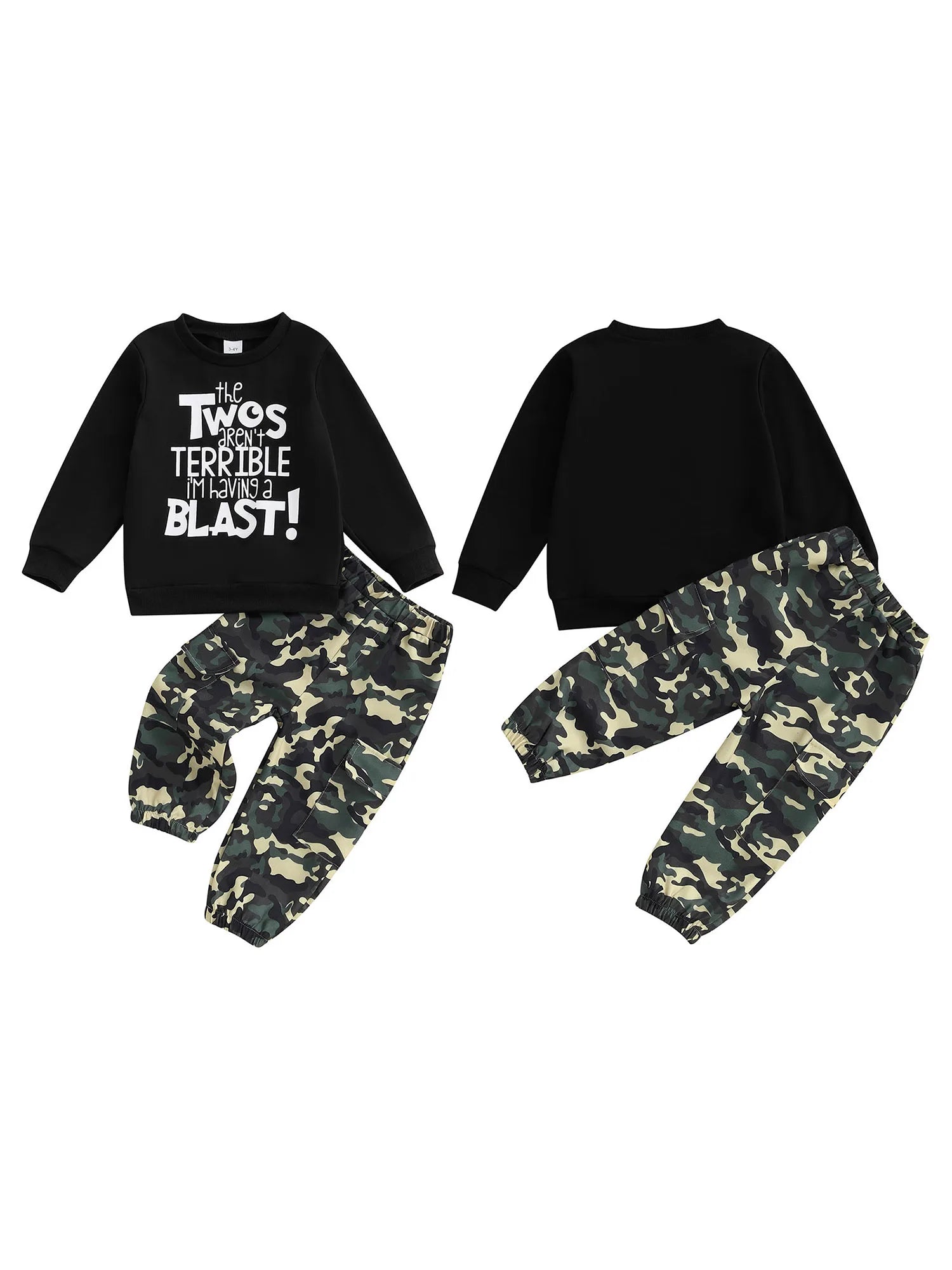 Toddler Boy Autumn Birthday Set with Letter Print Sweatshirt and Camo Pants Long Sleeve Outfit for Fall Celebration - Firu Total Sales