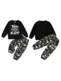 Toddler Boy Autumn Birthday Set with Letter Print Sweatshirt and Camo Pants Long Sleeve Outfit for Fall Celebration