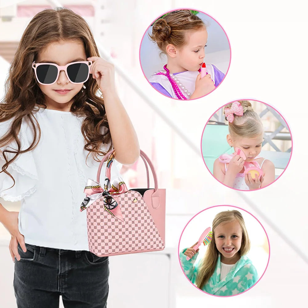 32pcs/set Girls Play Purse Toy Set Fun Children Makeup Kit Pretend Play Purse with Accessories Stylish Princess Gifts for Girls