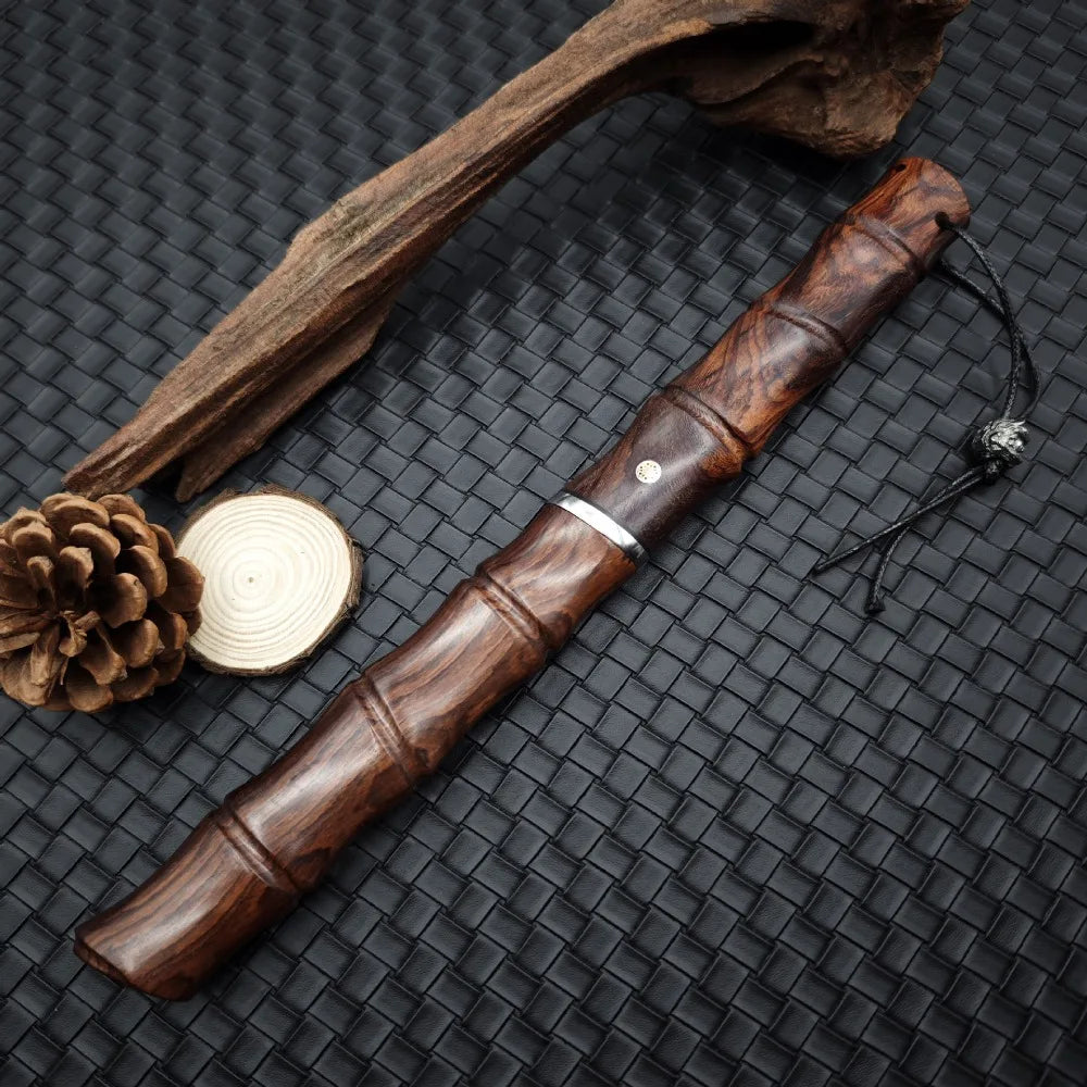 Bamboo Shape Damascus Blade Red Sandalwood Handles Tactical Survival Hunting Knives Camping EDC Self Defense Tools with Gift Box