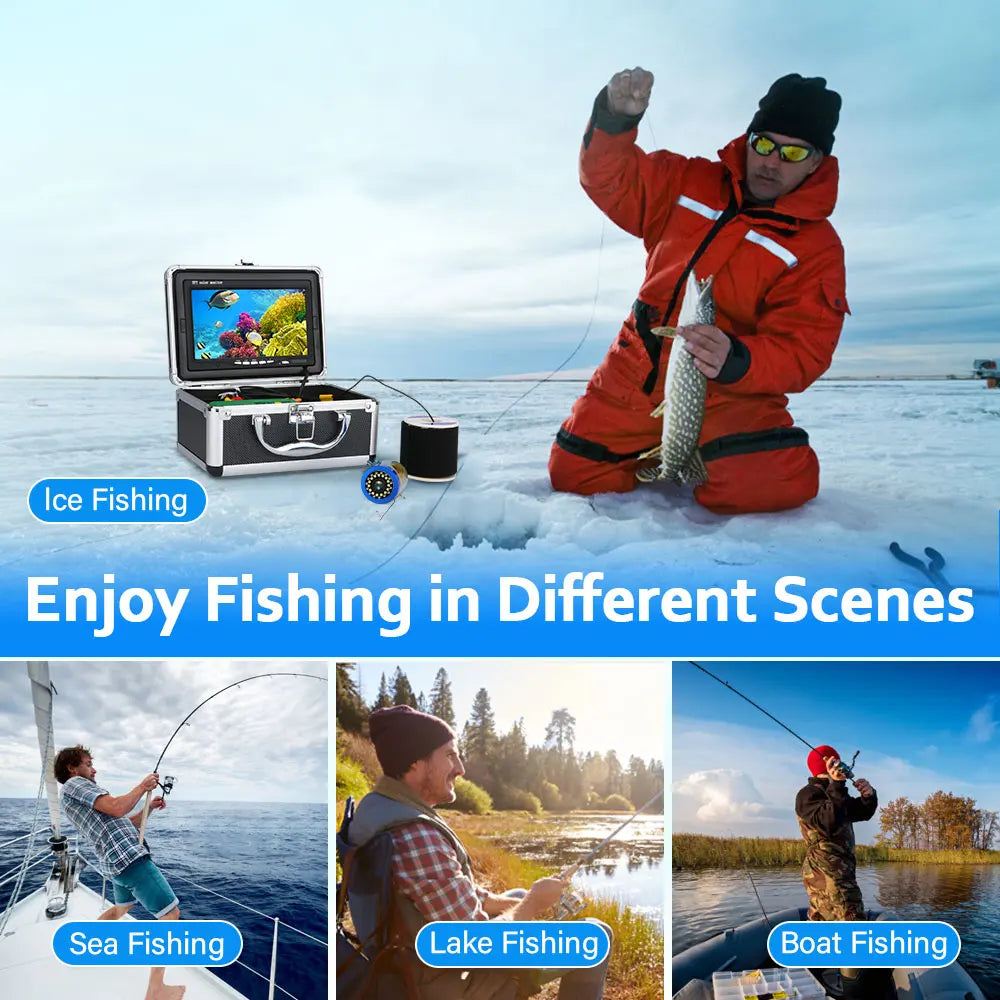 Fish Finder Underwater Fishing Camera Double Lamp 30LEDs 7Inch 15M 30M 50M IP68 Waterproof For ICE/Sea/River Fishing Fishfinder