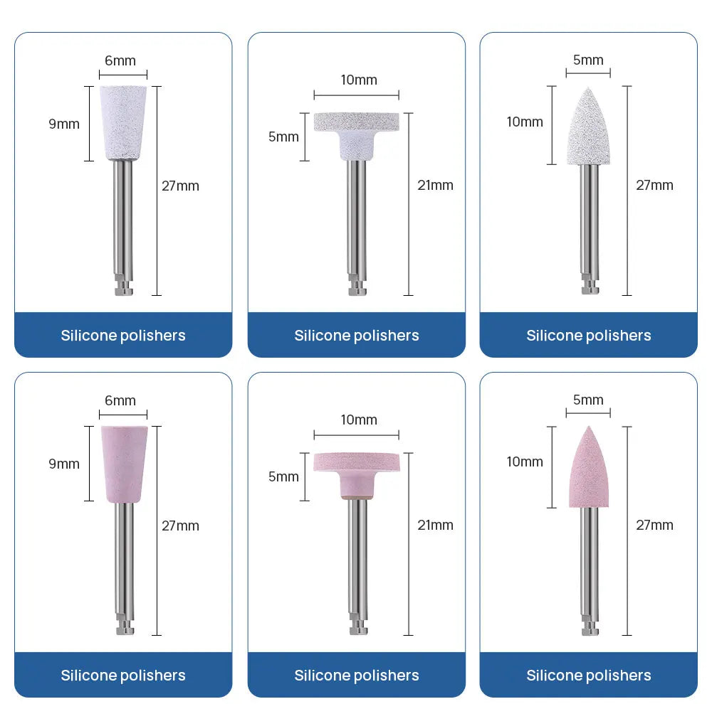 AZDENT 12Pcs/Set Dental Silicone Polishing Rubber Grinding Heads Teeth Polisher 2.35mm RA Finisher for Low Speed Handpiece