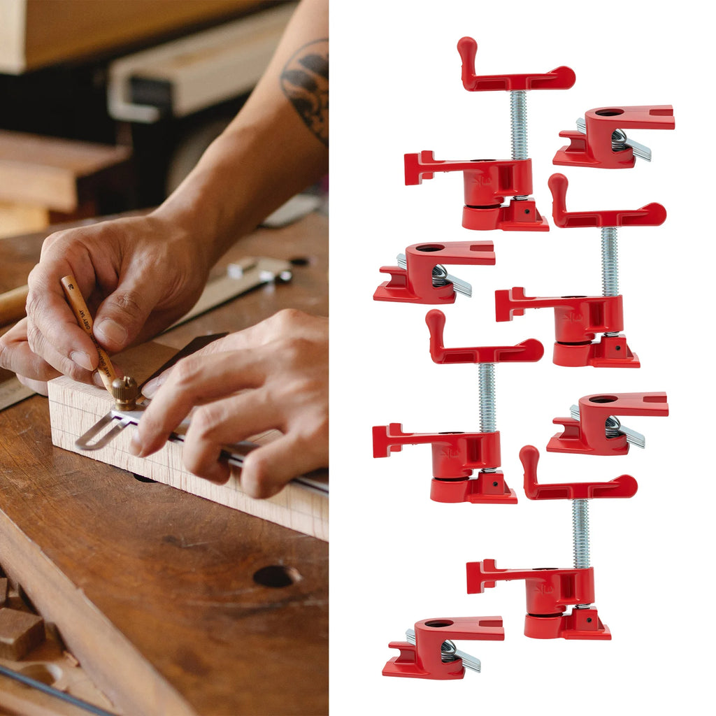 4 Pack 3/4" Wood Gluing Pipe Clamp Set Heavy Duty PRO Cast Iron Quick Release Bar Clamps Kit with Wide Base for Woodworking