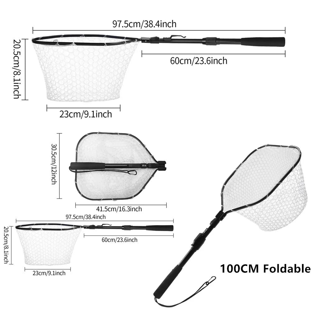 Collapsible Fishing Landing Net with Telescoping Pole Handle Extend to 190cm 100cm 80cm Fishing Net For Saltwater Freshwater