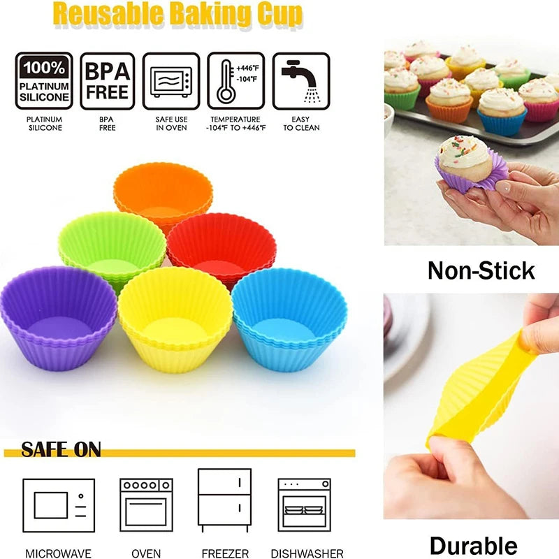 12pcs Moldes Redondos de Silicona para Muffins y Cupcakes | Air Fryer | Alta Temperatura 🍰