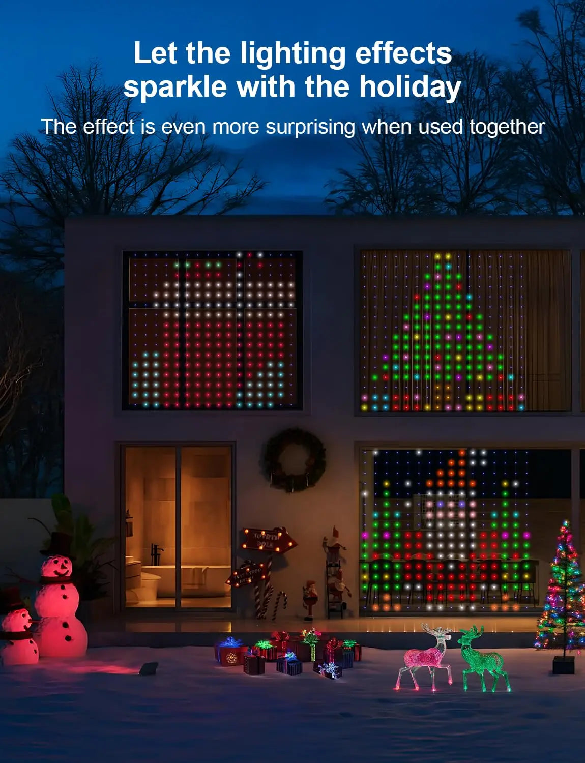 LED Decoration RGB curtain Smart Lights App Controlled String Fairy Lights DIY Pattern and Text Programmable Music Sync Reote