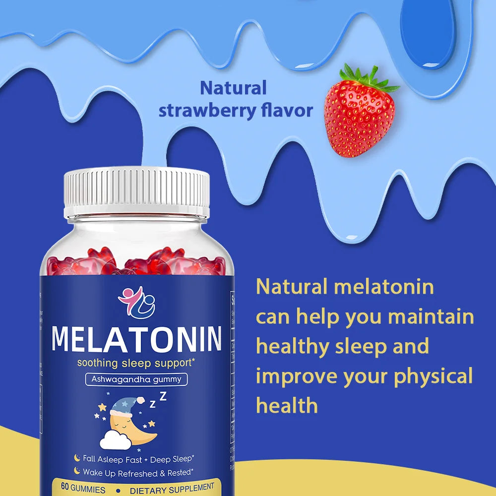 Melatonin Sleep Gummies - with Ashwagandha, Promote Sleep Health, Improve Sleep Quality, and Enhance Immunity, 60 Gummies