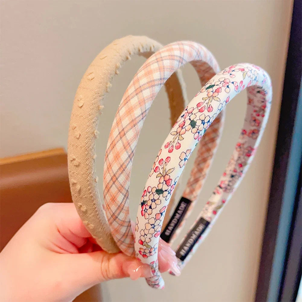 3Pcs/Set Fashion Women Girls Plaid Floral Colors Broadside Hairbands Sweet Children Vintage Cute Hair Hoop Kids Hair Accessories