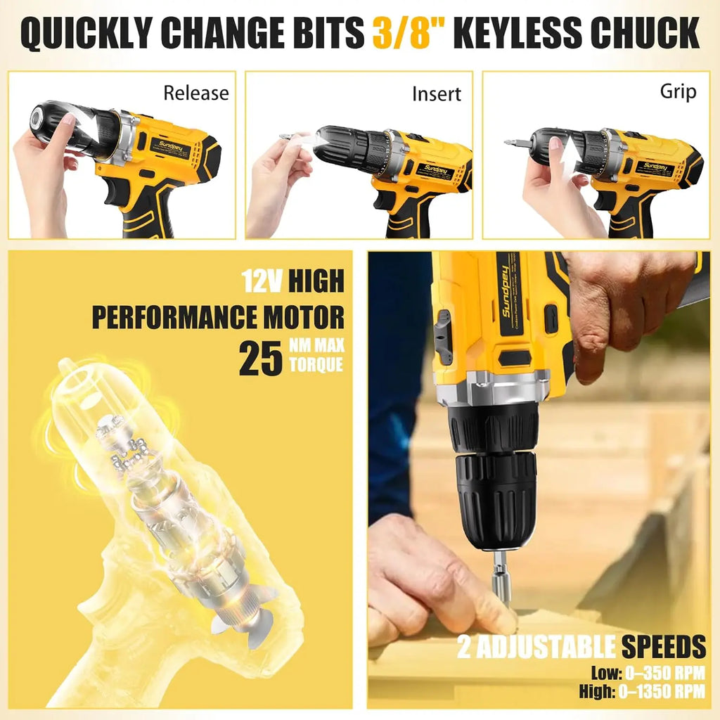166-Piece Home Repair Tool Set with Cordless Drill & Tool Box for House Apartment Office Garden