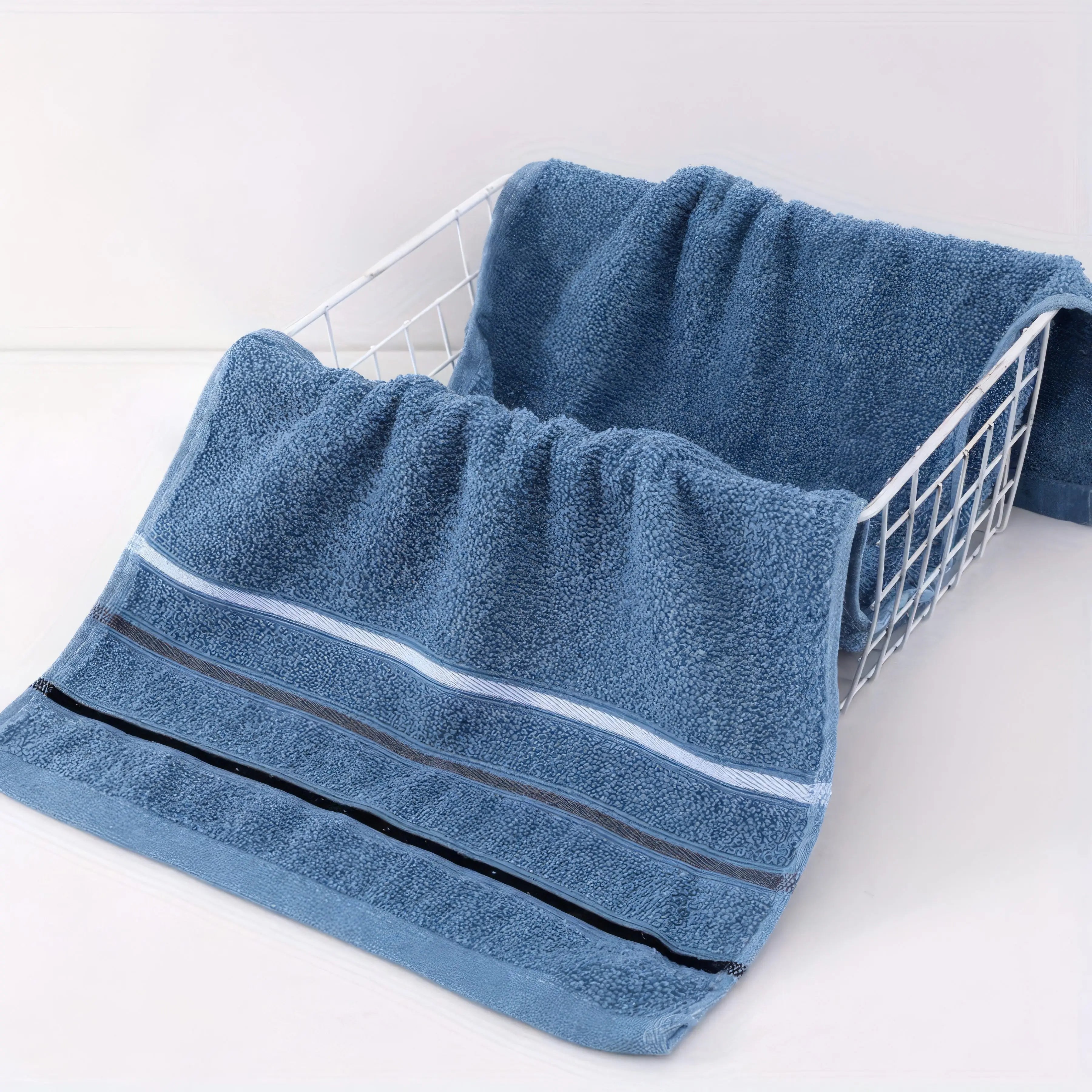 2Pcs Blue Three-Stripe Gym Towels – Soft Quick-Drying Towels with Classic Design for Fitness and Travel