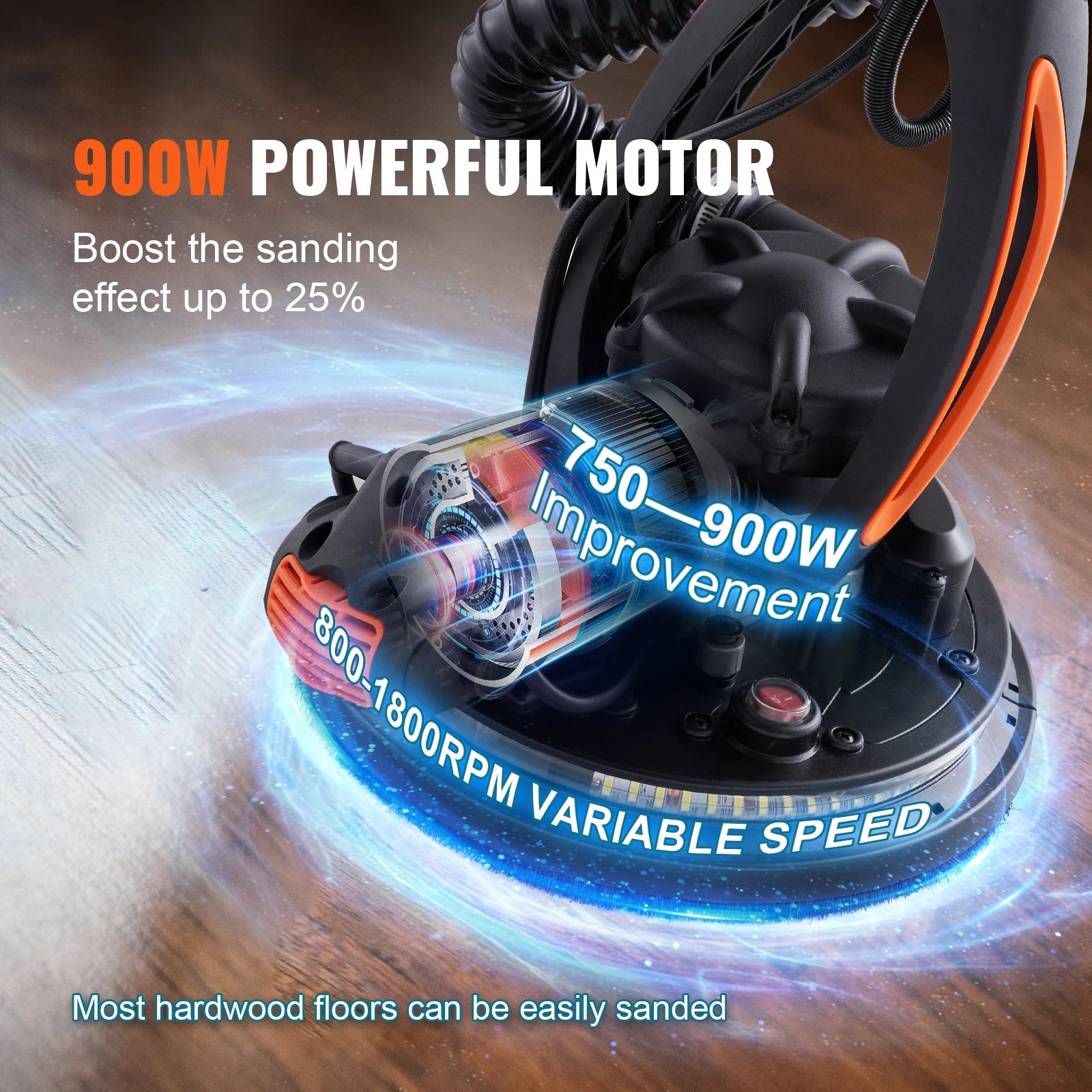 SucceBuy 900W Drywall Sander Brush Motor Electric Adjustable Variable Speed with Self-Suction Handle Wall Grinder Sander Machine