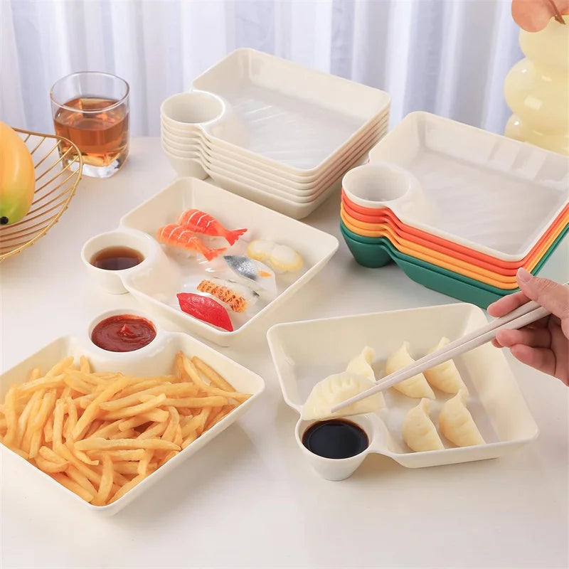 Chips and Salsa Serving Dish Plates 1/2/4pcs Reusable Chip and Dip Bowl Serving Dishes Rectangular Snack Tray with Compartments