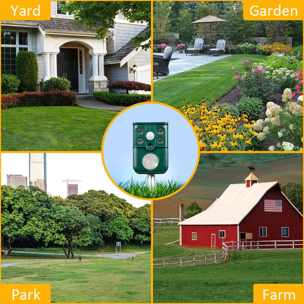 Smart Solar Ultrasonic Animal Repeller for Outdoor Use