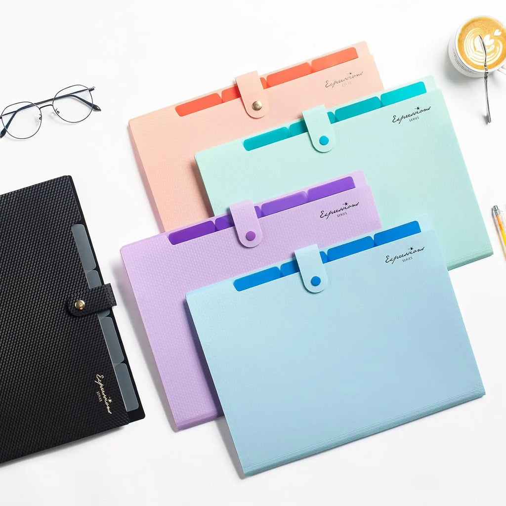 Letter Size Expanding File Folder with Labels, 5 Pocket Organizer for Documents, Portable A4 Black for Home School Office