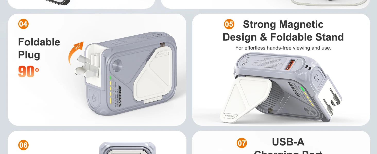PD 22.5W Fast Charging 10000mAh Magnetic Wireless Power Bank USB Type-C Detachable Data Cable Phone Holder Emergency PowerBank