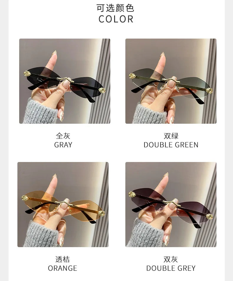 Trendy Rimless Polygonal Sunglasses Stylish Gradient Lens Metal Shades Eyewear Luxury Brand Small Vintage Sun Glasses