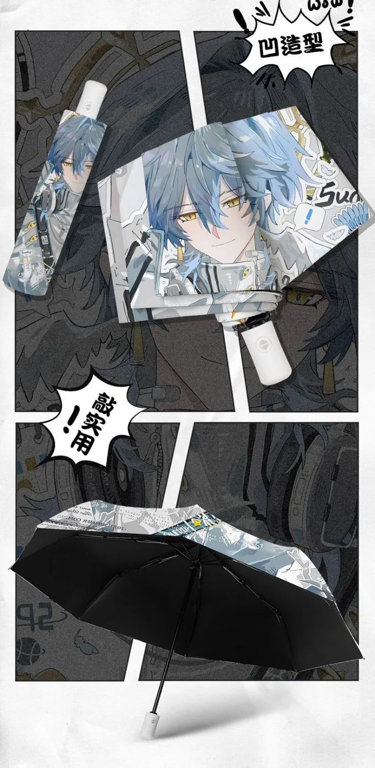 White Blue Honkai: Star Rail Anime popular Cosplay,Windproof Anti-UV,Automatic Rain Compact Umbrella for Woman Girl kids child