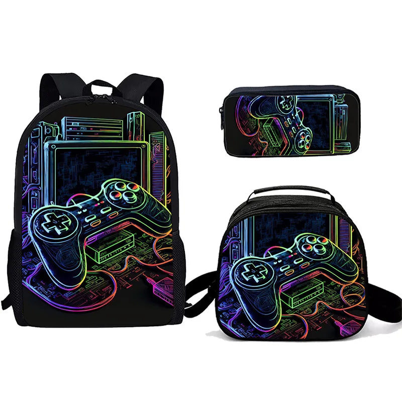 Cartoon Popular games console pad 3D Print 3pcs/Set Student School Bags Laptop Daypack Backpack Crossbody Lunch bag Pencil Case