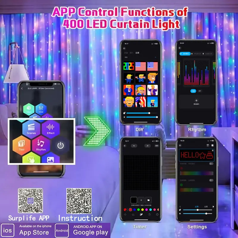 Luces Cortina LED 400 RGB GCTECHING | App Control | Sincronización Musical | Navidad y Exterior - Firu Total Sales