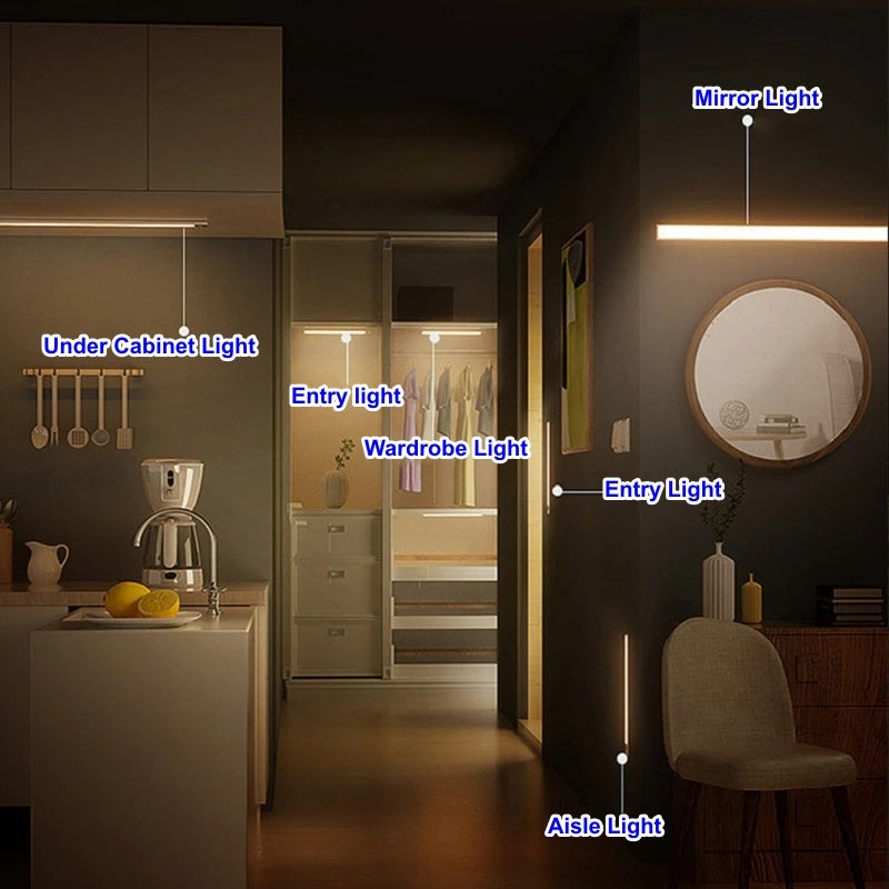 USB Rechargeable Motion Sensor LED Bar Light Induction Night Light Wireless Cordless Magnetic Cabinet Lamp for Bedroom Kitchen