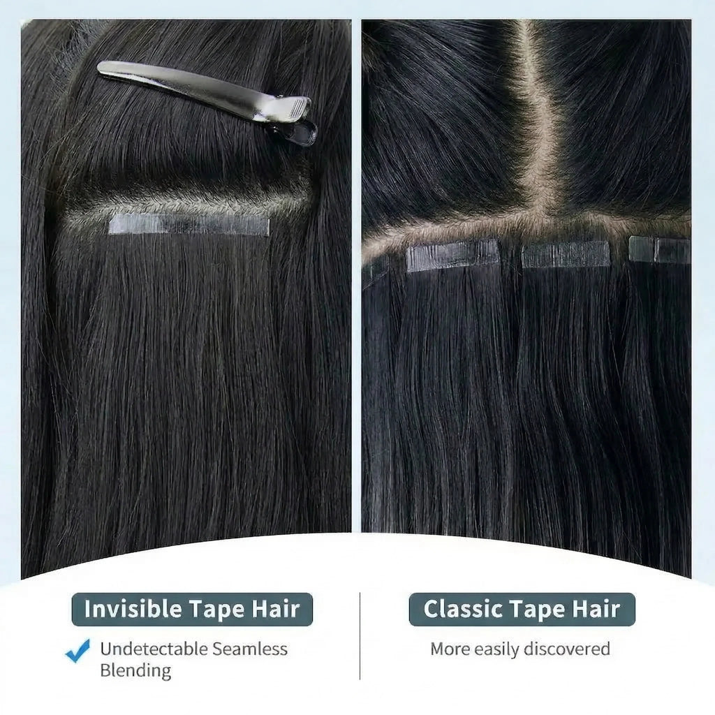 Seamless Invisible Straight Tape in Hair Extensions 100% Human Hair Brazilian Natural Black 16-22 Inch Skin Weft Tape Human Hair