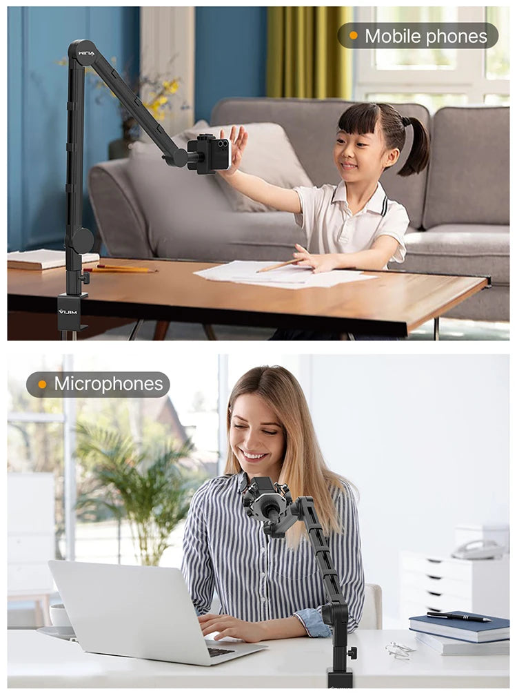 Vijim LS24 LS25 Microphone Boom Arm Stand Heavy Duty Desktop Adjustable DSLR Camera Smartphone Microphone Mount for Blue Yeti