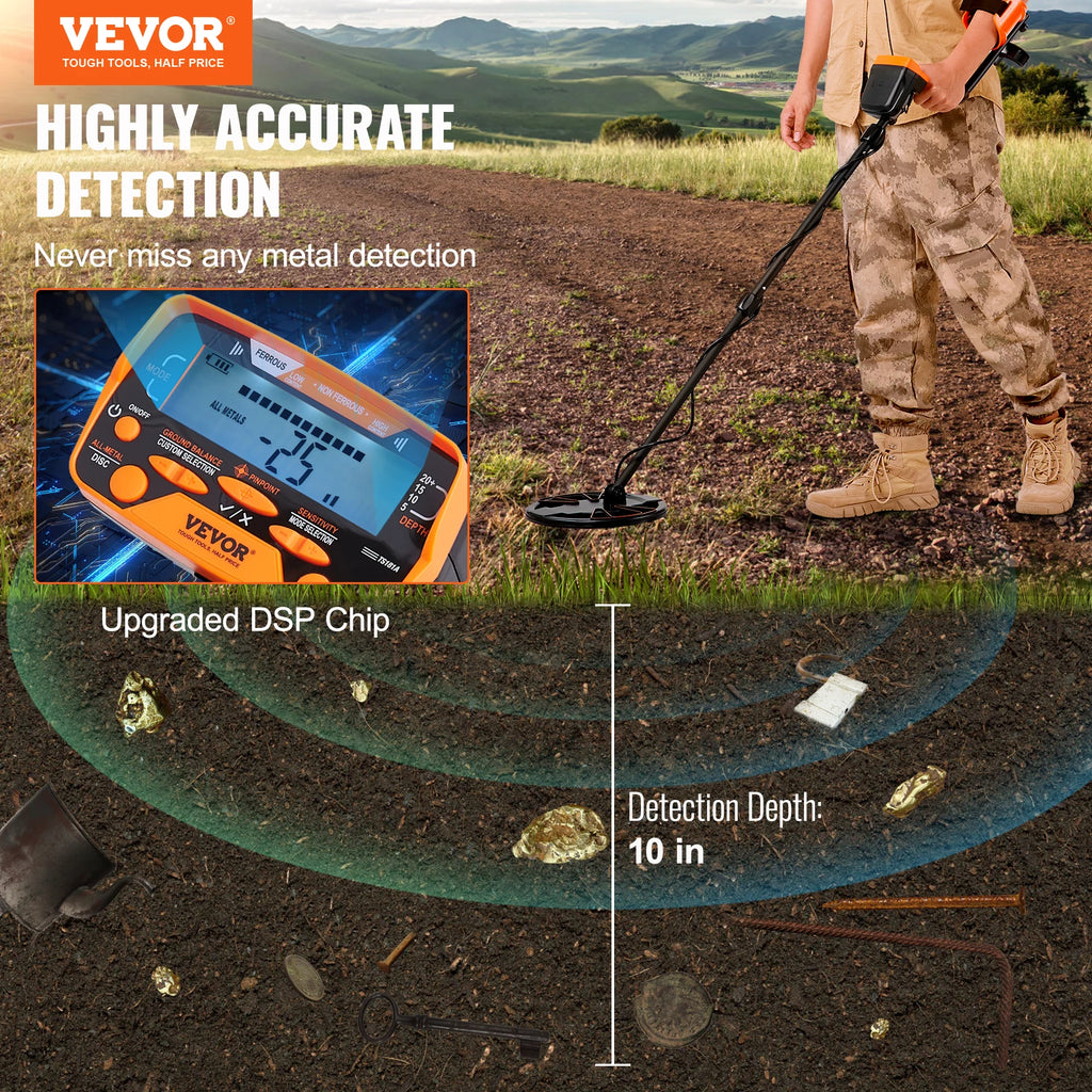 VEVOR Detector de Metales TS181A | Bobina 10" IP68 | Pantalla LCD | 7 Modos | Barra Aluminio 41-52" | Adultos y Niños - Firu Total Sales