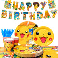 Pokemon Party Tableware,114 Pcs Pokemon Birthday Party Decorations- Pikachu Tablecloth Banner Plates etc Pokemon Party Supplies