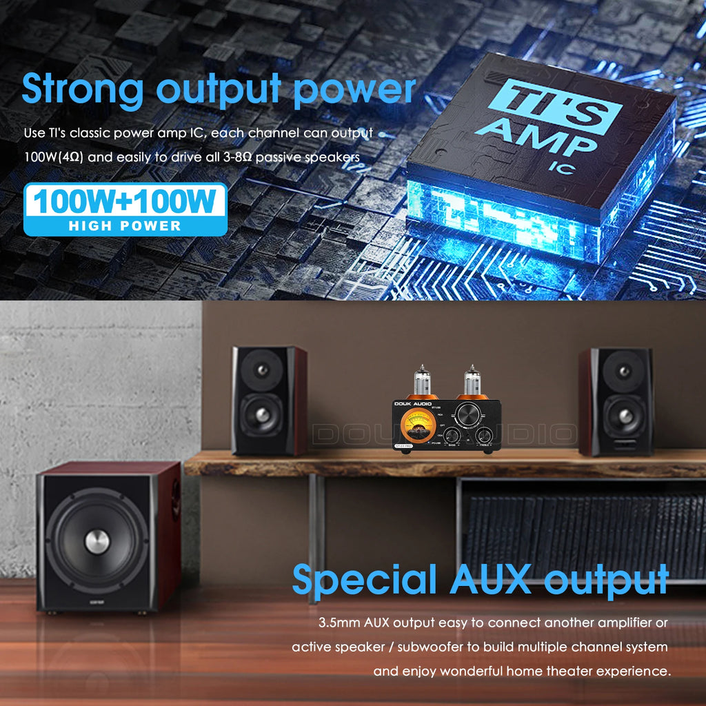 Amplificador Nobsound HiFi Válvulas Bluetooth 5.0 | USB DAC | COAX/OPT | 100W+100W | Vú Metro | Hogar - Firu Total Sales