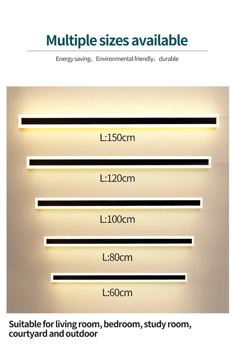 Modern Waterproof outdoor Long Strip LED wall lamps IP65 Aluminum Wall Light Garden porch Sconce Lights 110V 220V wall washer