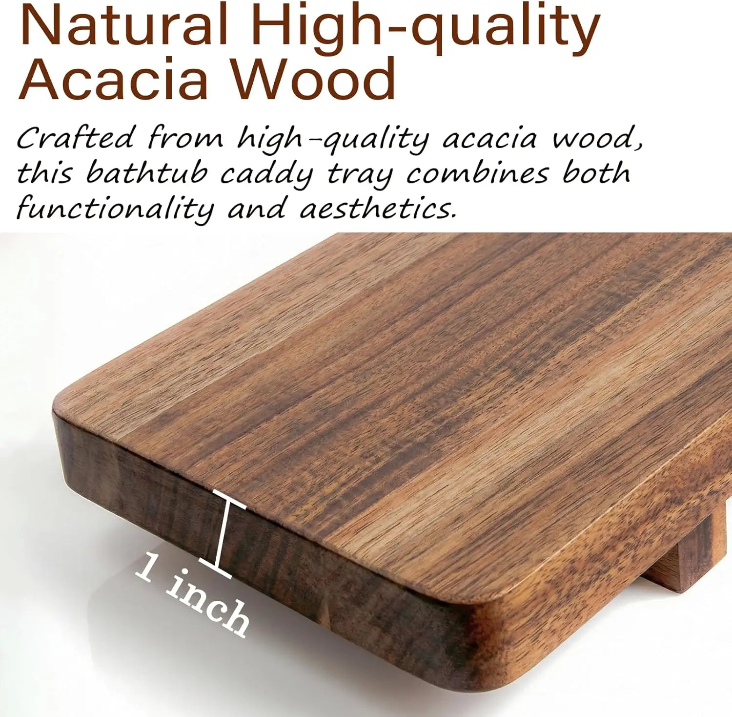 Premium Acacia Wood Bathtub Tray Caddy for Standard Tub, 29.5" L Adjustable Bath Tray for Tub, Luxury Spa Bathroom Tray
