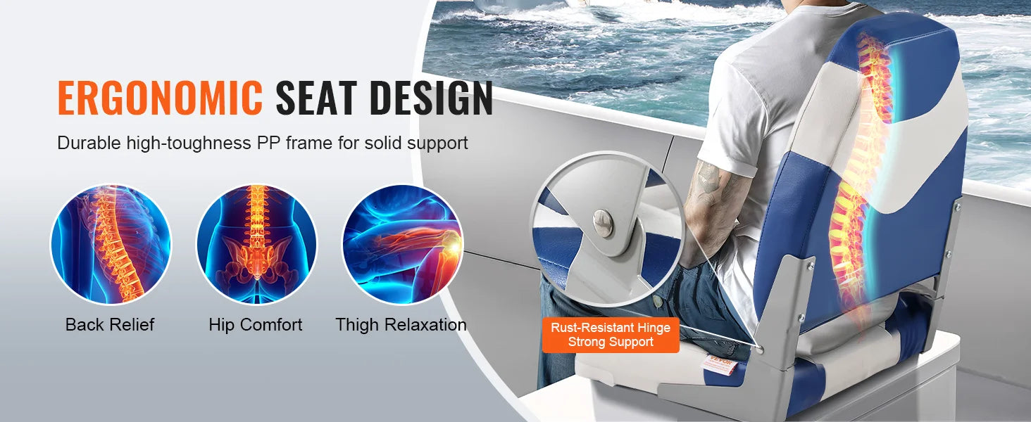 SucceBuy 21.85" High Back Boat Seat Folding Boat Chair with Thickened Sponge Padding Fold-Down Boat Captain Chairs 2-Pack