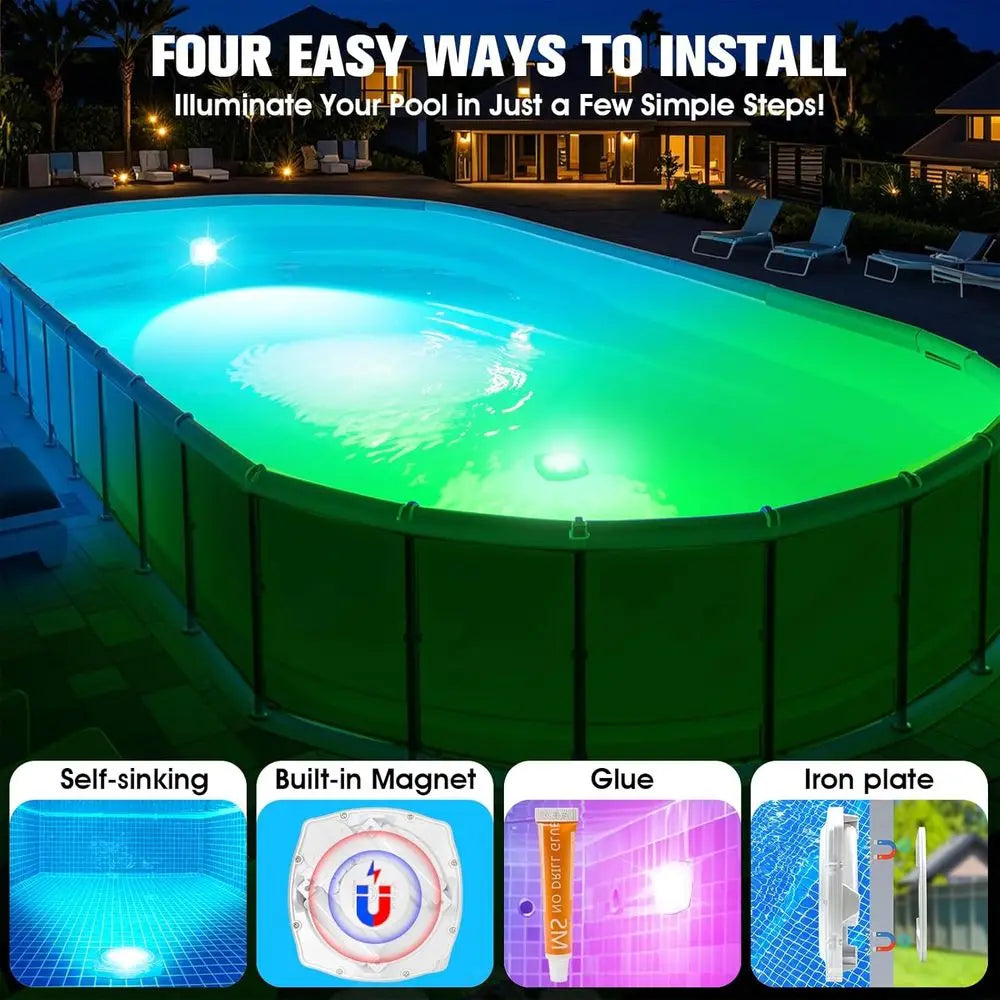 Submersible Pool Lights with Remote, High BrightnSwimming Led Pool Lights or Above Ground Pools Waterproo, 9 es Underwater Magne