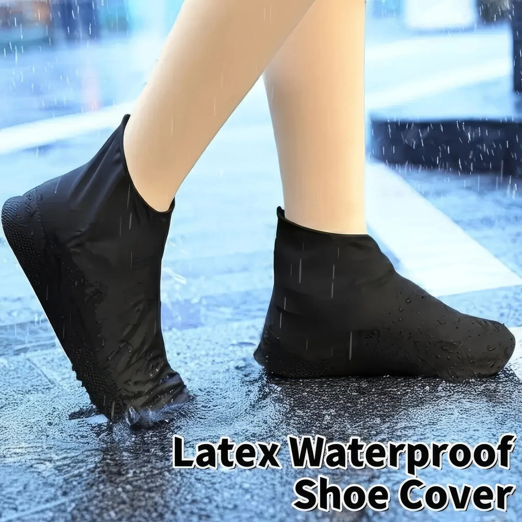 Black Latex Waterproof Shoe Covers - Heavy Duty Anti-Slip Rain Boots for Hiking, Cycling & Daily Use