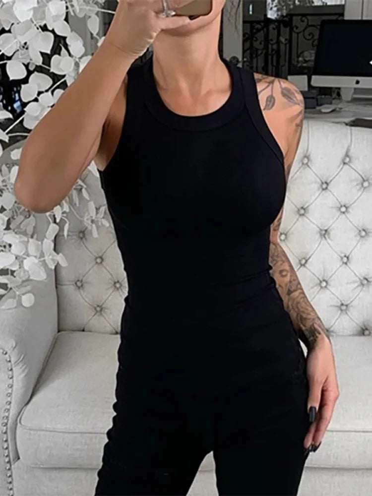 Camiseta Canalé Sin Mangas para Mujer | Cuello Redondo | Básica de Verano