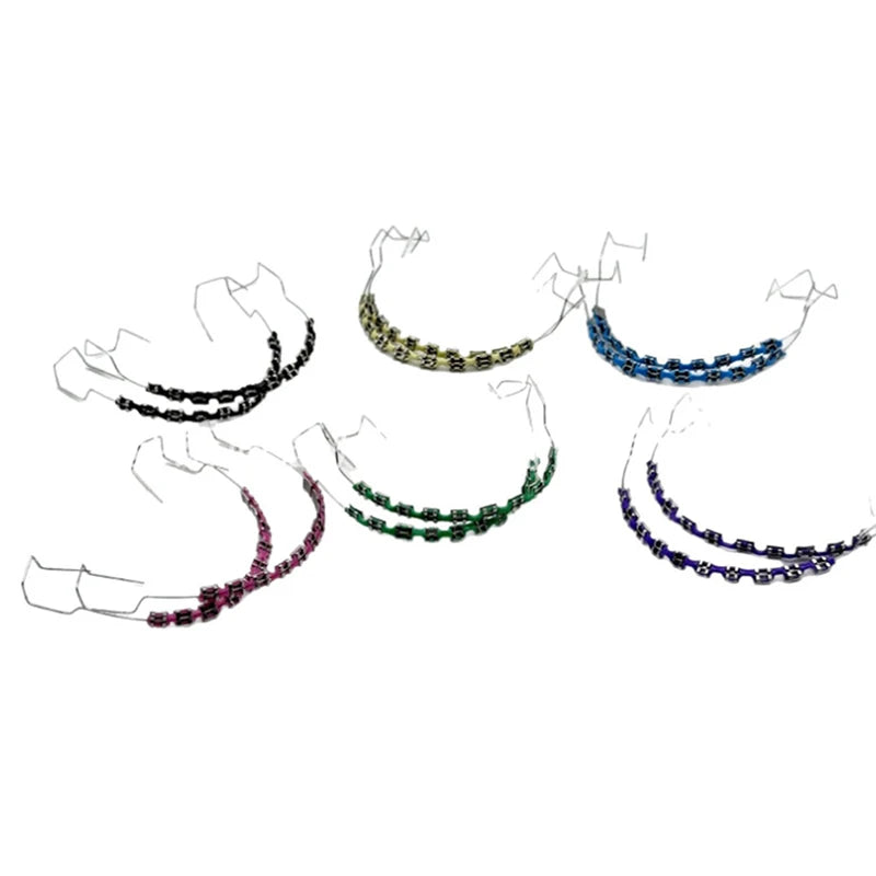 1 Pair Dental Fake Braces Temporary Tooth Decoration Colorful Metal Bracket Ligature Ties Dental Tool With Hook With Metal Wires