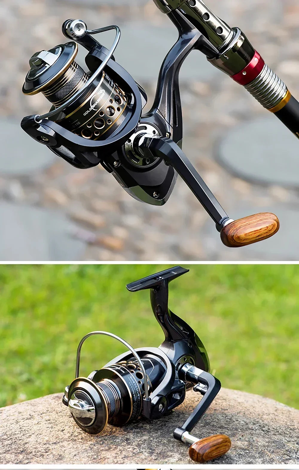 Spinning Fishing Rod and Reel Combo 1.8-3.6m Carbon Fiber Sea Pole and 5.2:1 Gear Ratio Metal Spool with Line Kits for Bass Carp