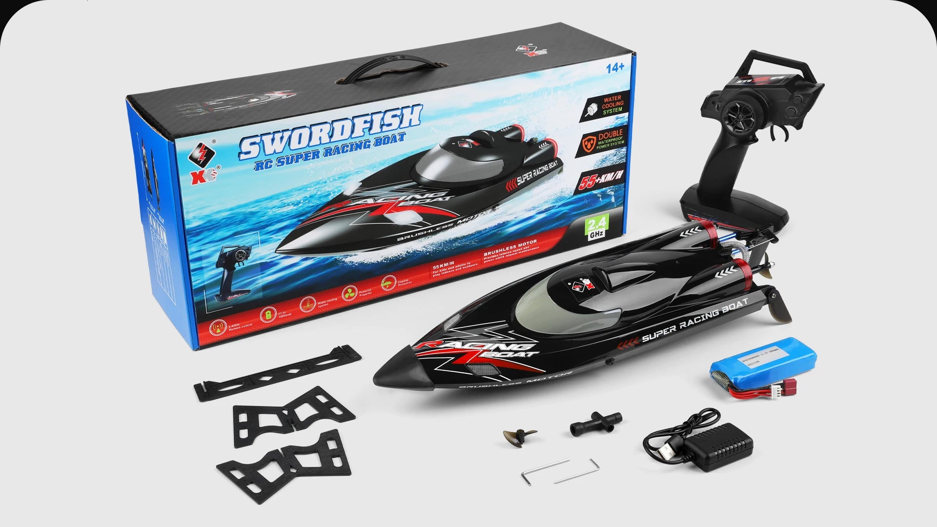 WLtoys WL916 RC Boat 2.4Ghz 55KM/H Brushless High Speed Racing Ship Remote Control Speedboat Toys For Adults with 2 Batteries - Firu Total Sales