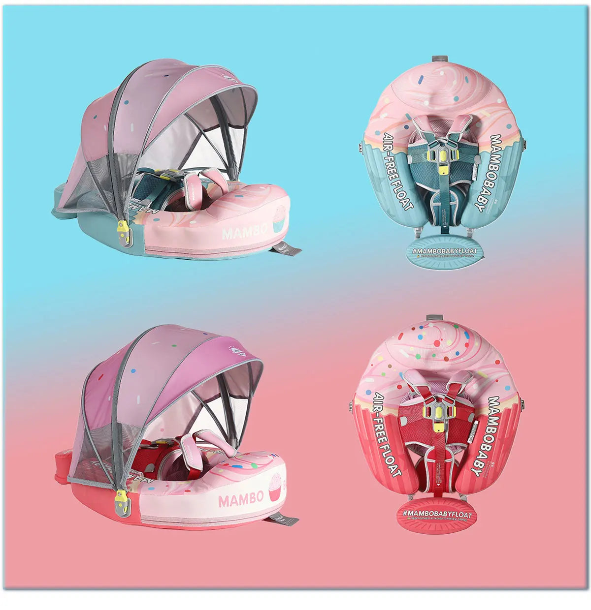 Mambobaby Float No-Slip Safe Harness ST-Cup Cake B503-150-W-Z  Safe Core No Inflation No Leaks Baby Swim Ring Toddler Pool Float