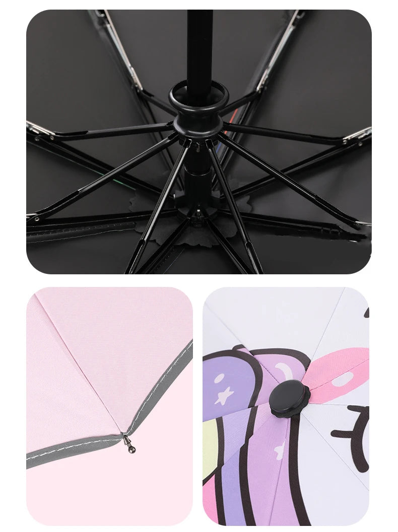 Automatic Umbrella Pink Unicorn Princess Crown Umbrella,Windproof Folding Umbrellas,Reflective Stripe Design Umbrella，No Rebound