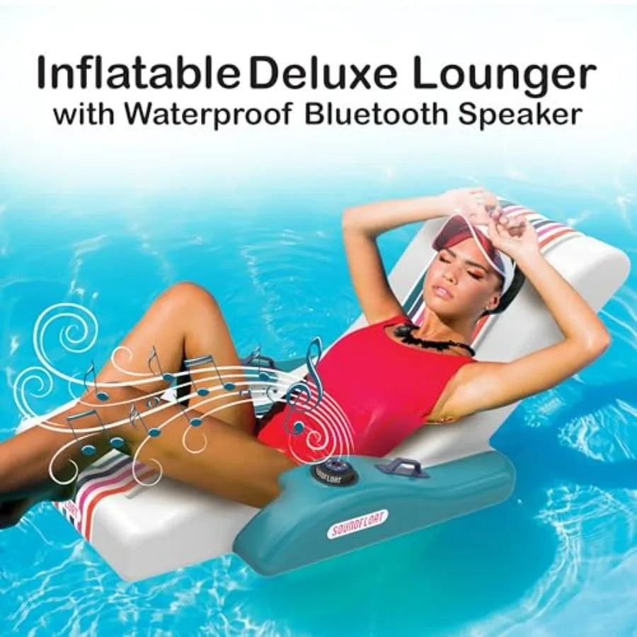 Inflatable Pool Lounger with Bluetooth IPX7 Waterproof Speaker Cup Holder for Adults Premium Floating Pool Chair for Pool Parti