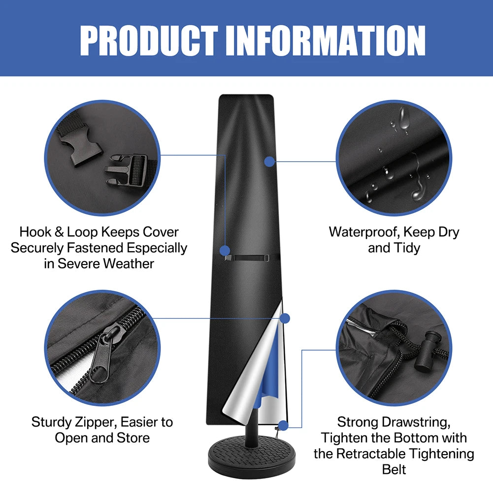 210D Straight Parasol Cover Waterproof Parasol Protective Cover with Zip Weatherproof UV-Anti Windproof Garden Umbrella Cover